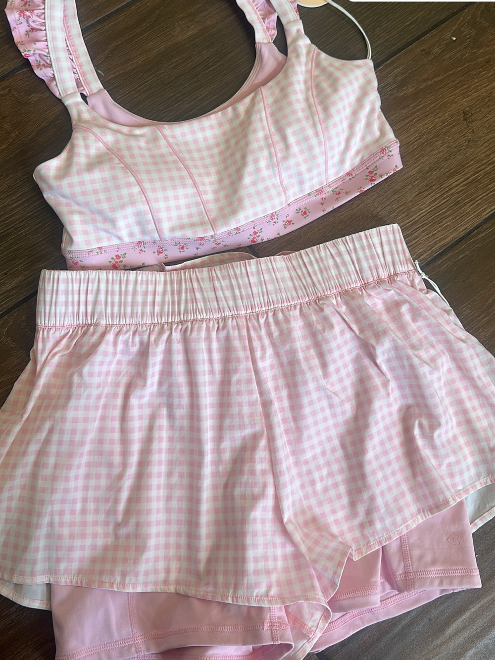 Pink Gingham Bralette and Skort  Lounge Set